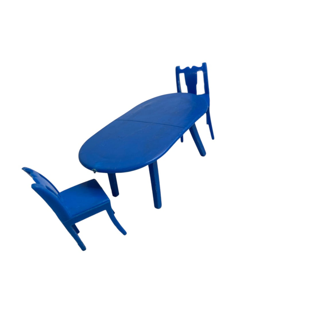 Vintage Dollhouse Miniature Blue Plastic Kitchen Set Table 2 Chairs