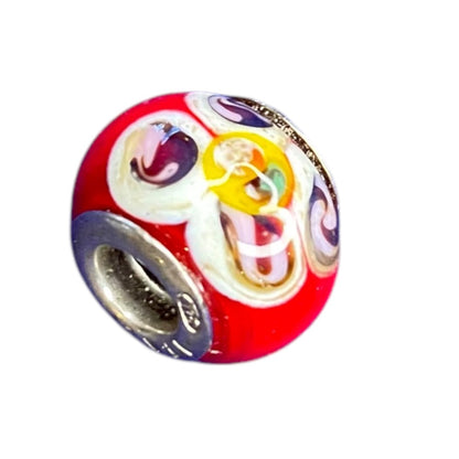 Glass and Sterling Silver 925 Millefiori Charm Bead Red Made in Italy
