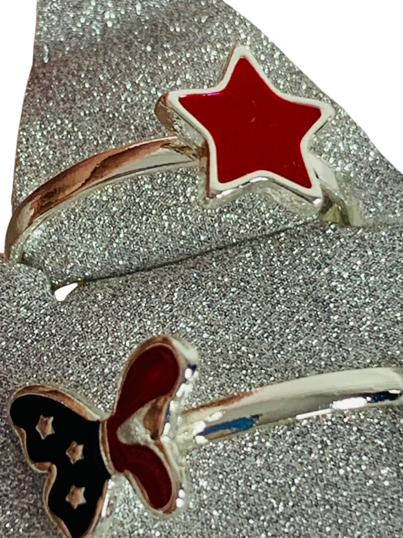 Claires New Set of 7 Adjustable Rings Patriotic USA Silvertone