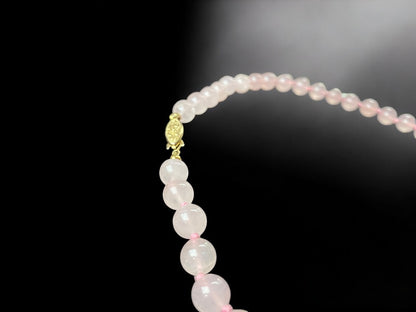 Vintage Rose Quartz Hand Knotted 24 Inch Necklace Fish Hook Intricate Clasp