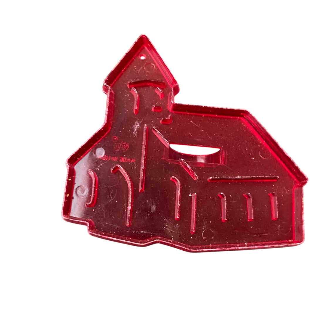 1970s Red Transparent HRM Country Church Plastic Cookie Cutter USA