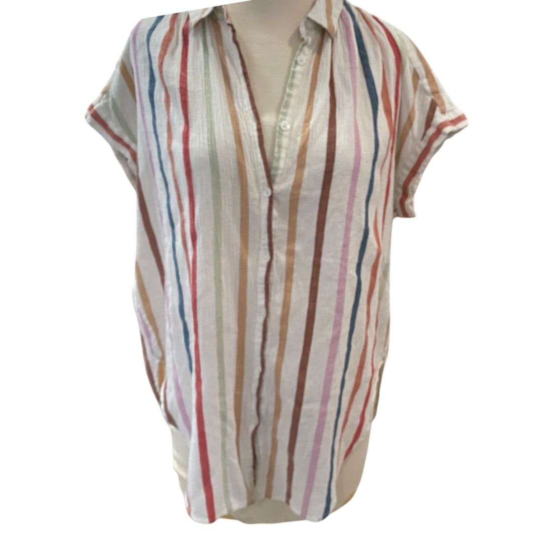 Small Madewell Womens Cotton Gauze Tunic Button Up Short Dolman Sleeve Shirt
