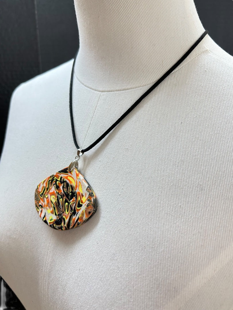 Oversize Polymer Clay Pendant on Black Cord 18 Inch Necklace