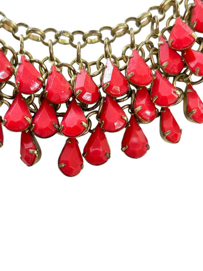 Goldtone Beaded Necklace Statement 17-19.5 Inch Melon Color