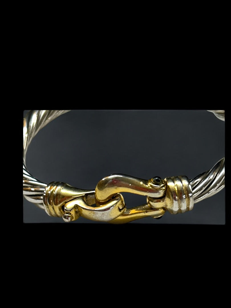 Silvertone and Goldtone Bangle Bracelet Foldover Magnetic Clasp 2.5 Inch Inside Diameter