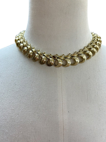 Vintage Goldtone Statement Choker 12.5-16 Inch Necklace Hook Closure