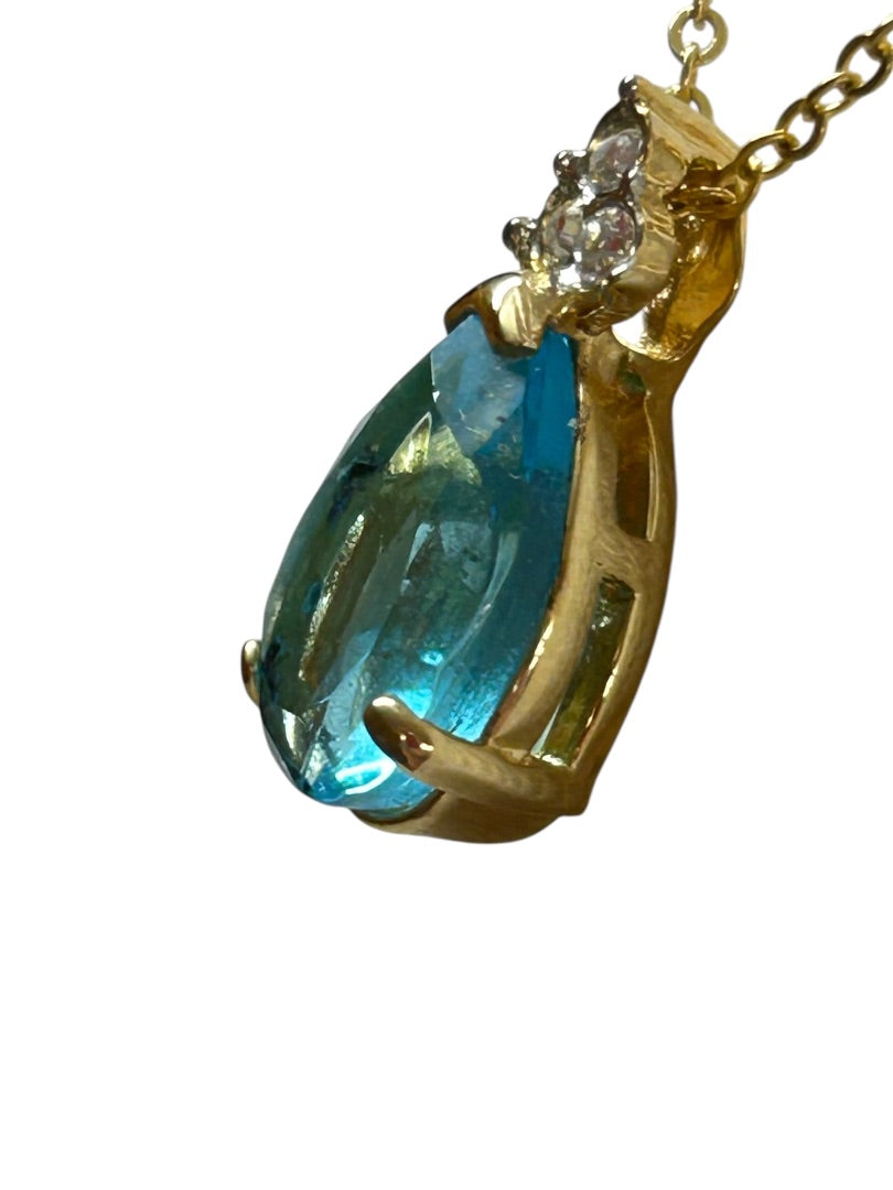 Goldtone 17 Inch Chain with Blue Acrylic Marquis Pendant Spring Closure