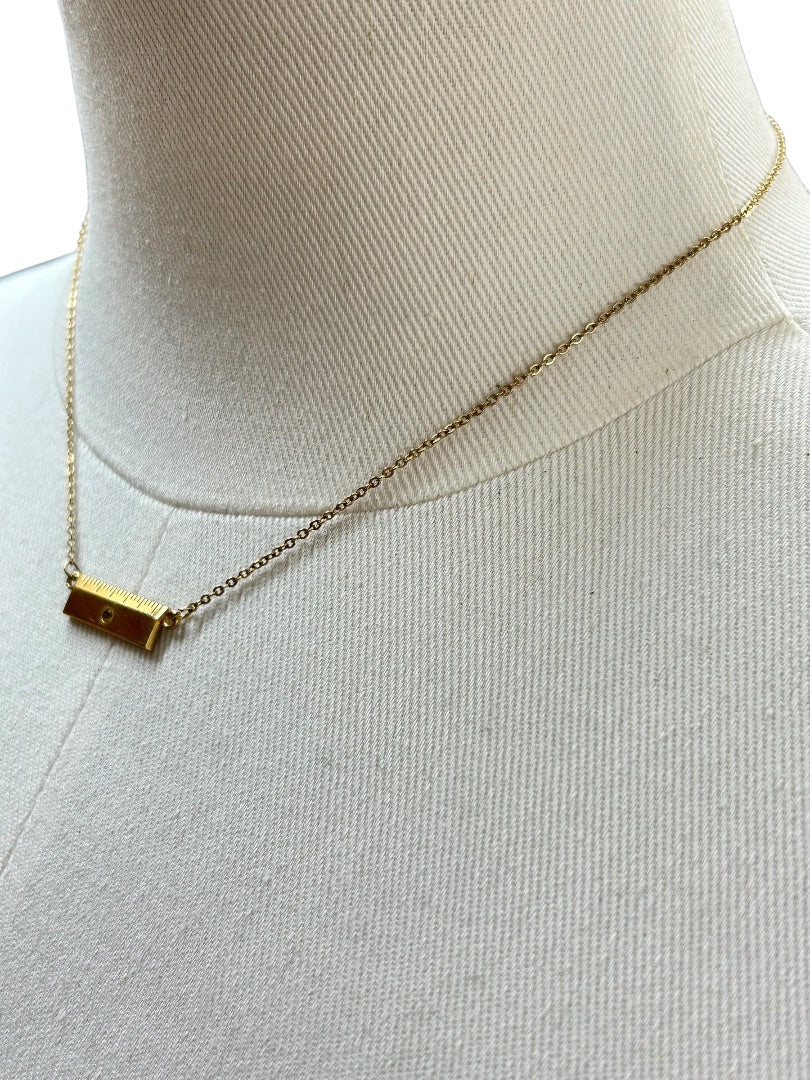 Vintage Leavens Ruler 15 inch Necklace Pendant Peridot Teacher Carpenter