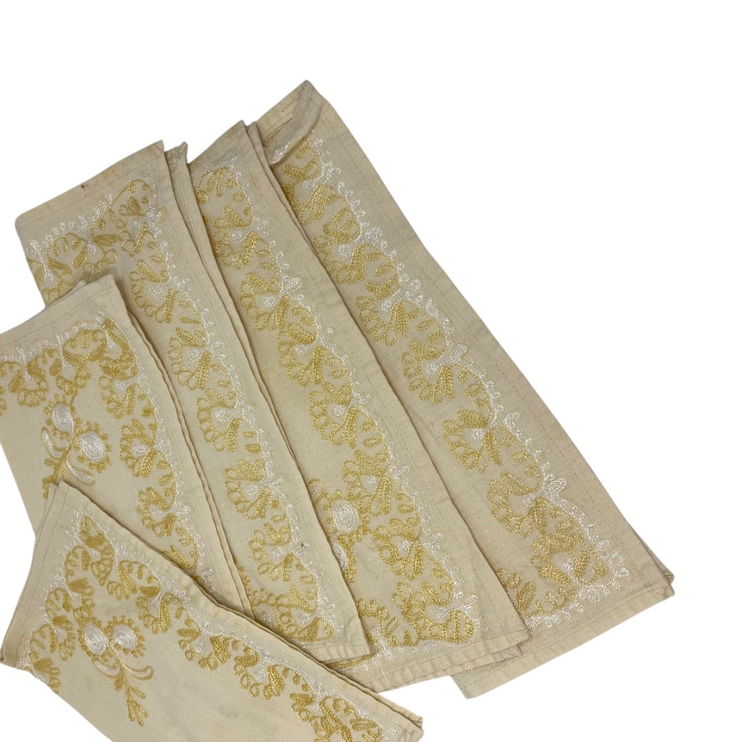 Vintage Set of 5 Embroidered Intricate Cloth Napkins 11 x 13 Inches