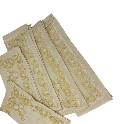 Vintage Set of 5 Embroidered Intricate Cloth Napkins 11 x 13 Inches