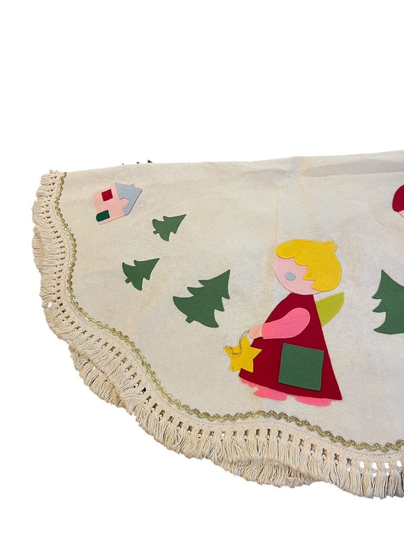 Midcentury Felt Tablecloth Holiday Christmas Kitschy 44 x 48 Inches Oblong