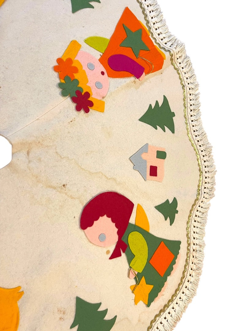 Midcentury Felt Tablecloth Holiday Christmas Tree Skirt 41 Inch Diameter