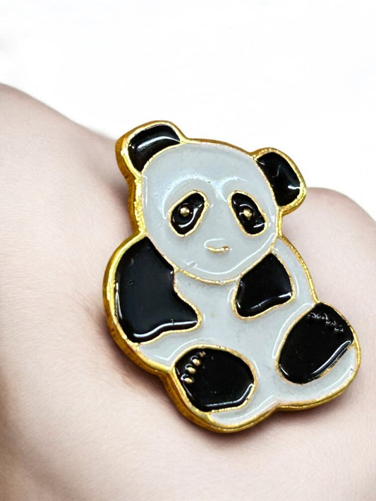 Enameled Panda Bear Lapel Pin .75 Inch Goldtone Black White