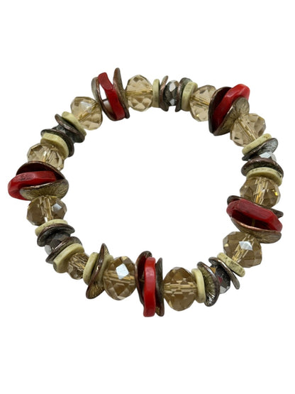 Chunky Stretch Bracelet Goldtone Orangey Artsy Stretchy