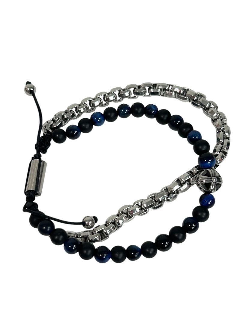 Claires Blue Black Silvertone Two Strand Bracelet Adjustable Slide