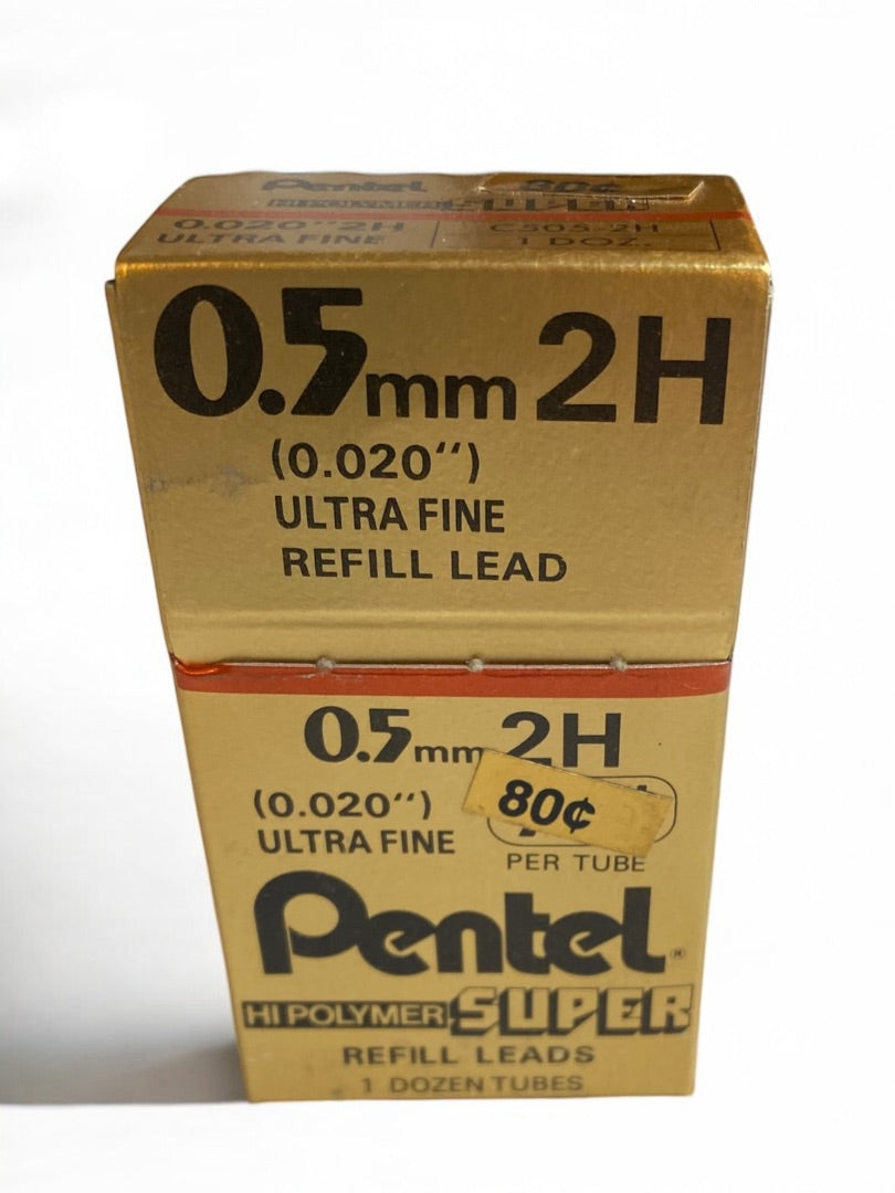Pentel Super Refill Leads 12 Tubes .5mm 2H (0.020") Ultra Fine Hi-Polymer