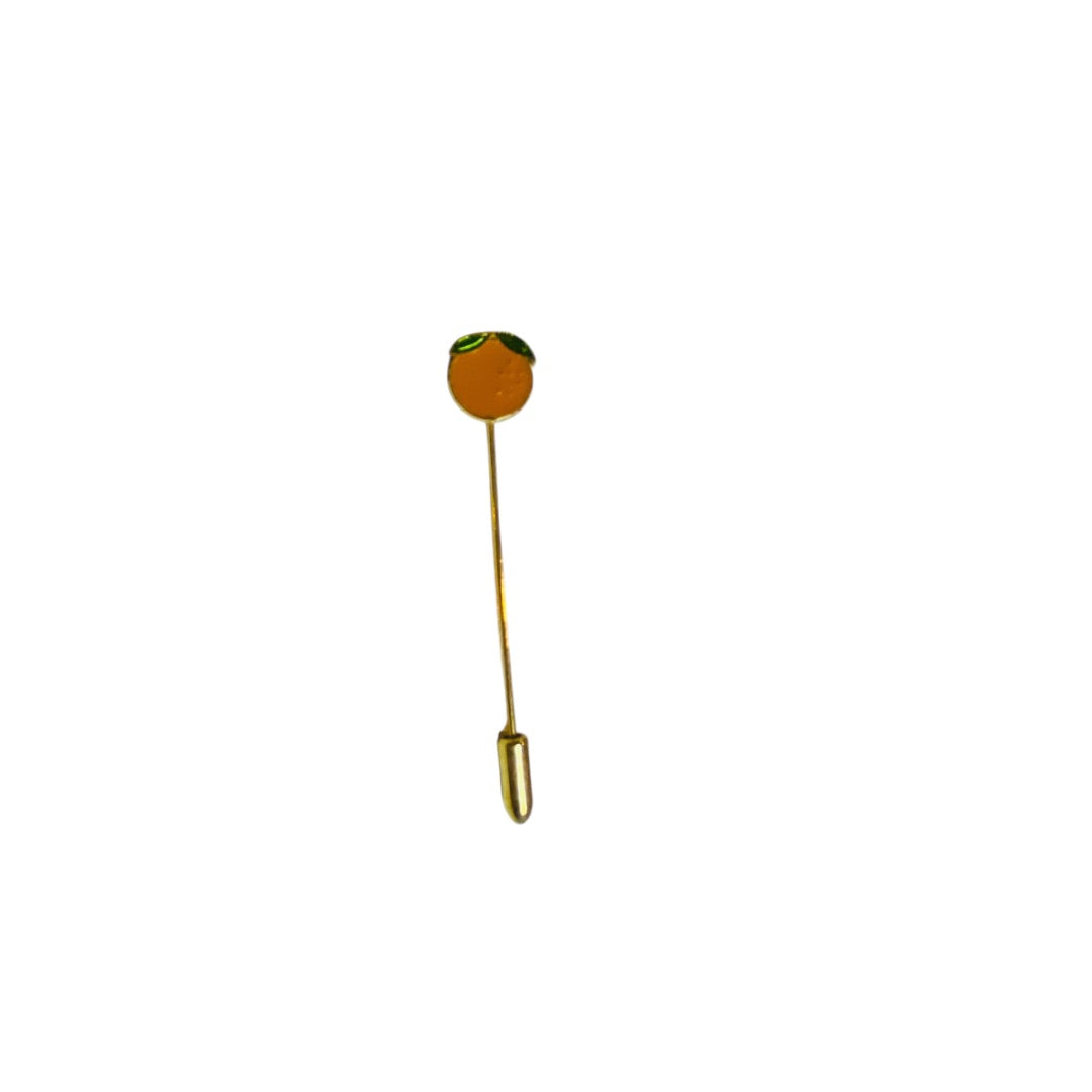Vintage Orange Fruit Enameled Stick Pin Goldtone 2.5 Inch