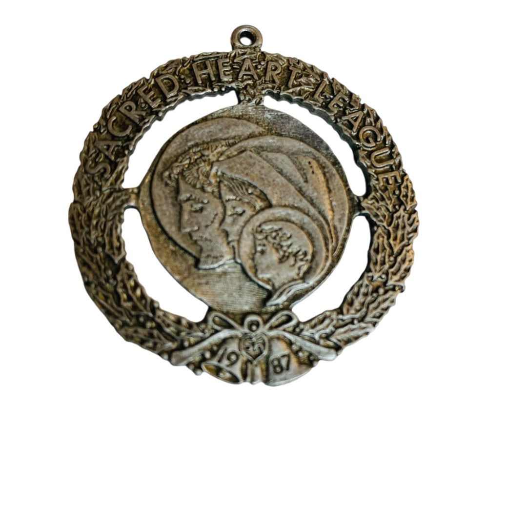 1987 Christmas Ornament Sacred Heart League Small 1.5 Inch Metal