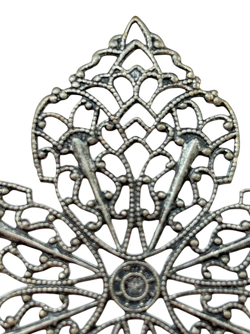 Delicate Silvertone Filigree Pendant 2.25 x 1.75 Inch Flower