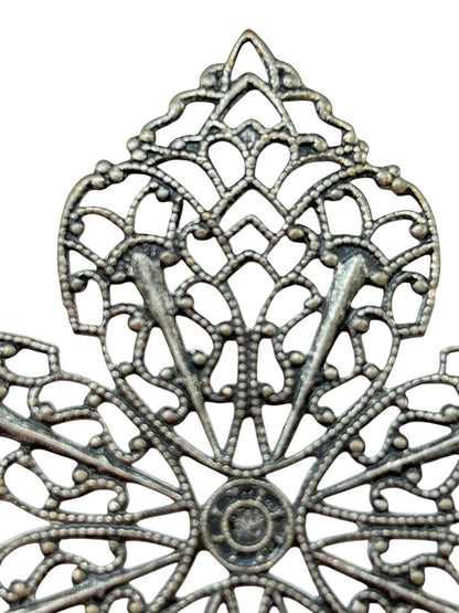 Delicate Silvertone Filigree Pendant 2.25 x 1.75 Inch Flower