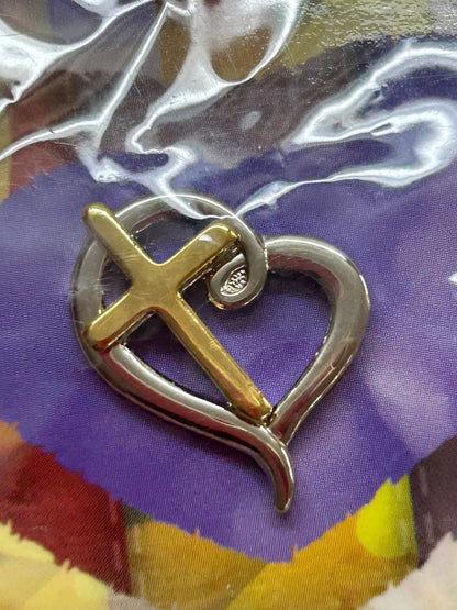 Religious Pin on Prayer Card Heart Cross God Measures Heart Goldtone