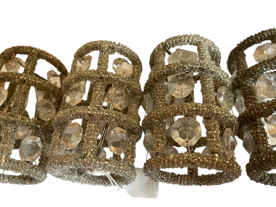 Set of 4 Beaded Lamp Shade Beads Plastic Metal Frame Clip On 4" x 2"