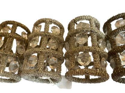 Set of 4 Beaded Lamp Shade Beads Plastic Metal Frame Clip On 4" x 2"