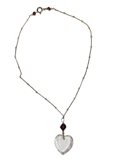Silvertone Purple Acrylic Heart Pendant Necklace 12 Inch Spring Clasp