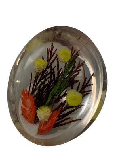 Vintage Acrylic Paperweight Wildflower 2.8 Inch Diameter