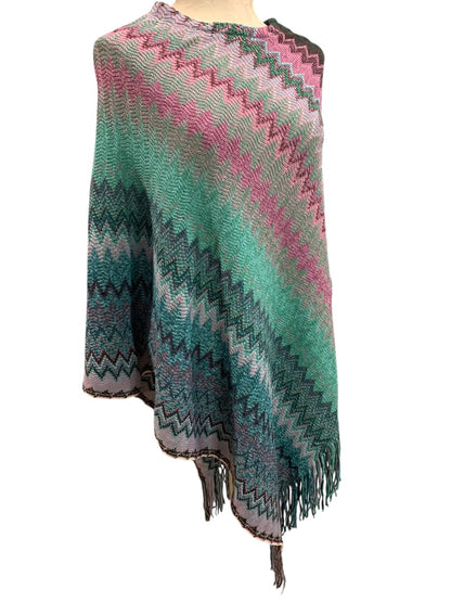 One Size Cruise Club Womens New Chevron Sweater Poncho Fringed