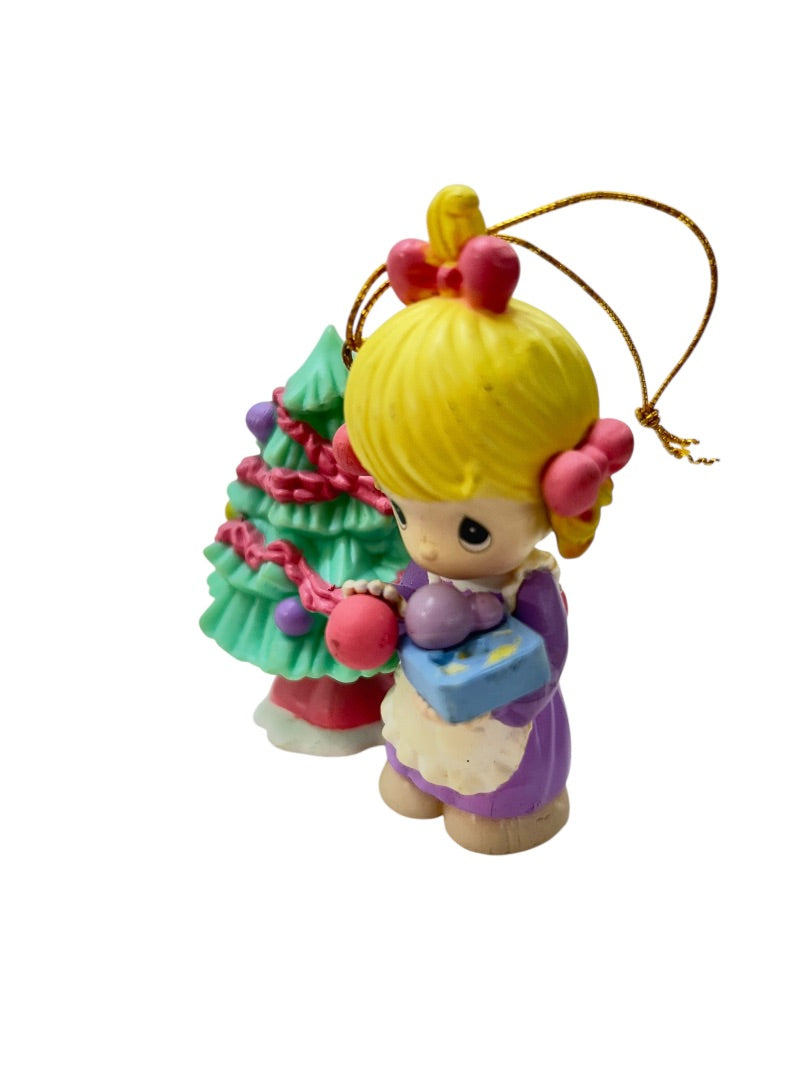 Precious Moments Holiday Wonderland Christmas Ornament Girl Tree 3" Hard Plastic