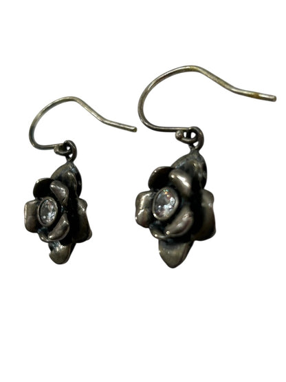 Sterling Silver 925 Fish Hook Pierced Flower Earrings Isreal 1" Drop