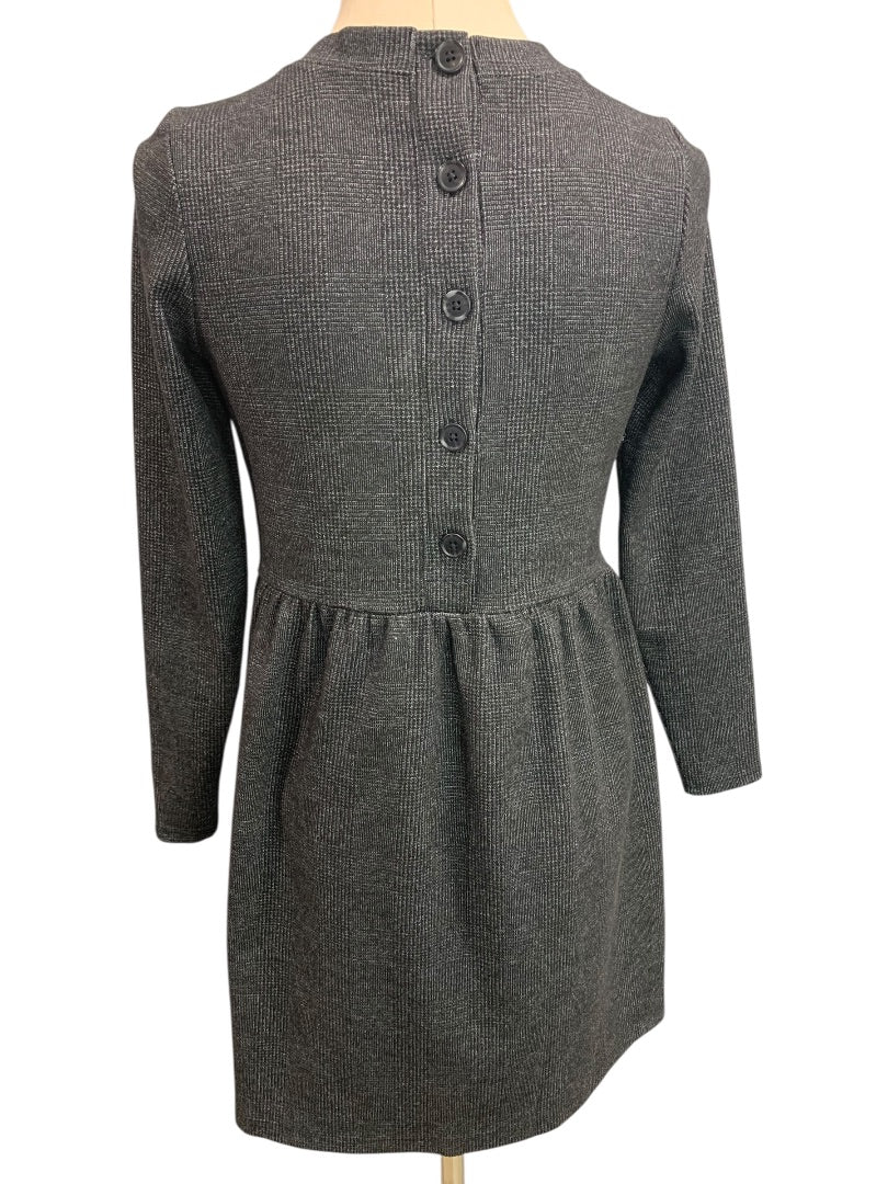 Small Petite Loft Gray Plaid Heavy Knit Long Sleeve Dress Button Back