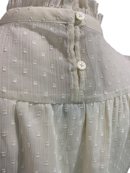 Small Petite Loft Ivory Womens Blouse Flowy Long Sleeve Lined Shirt Sheer Sleeve