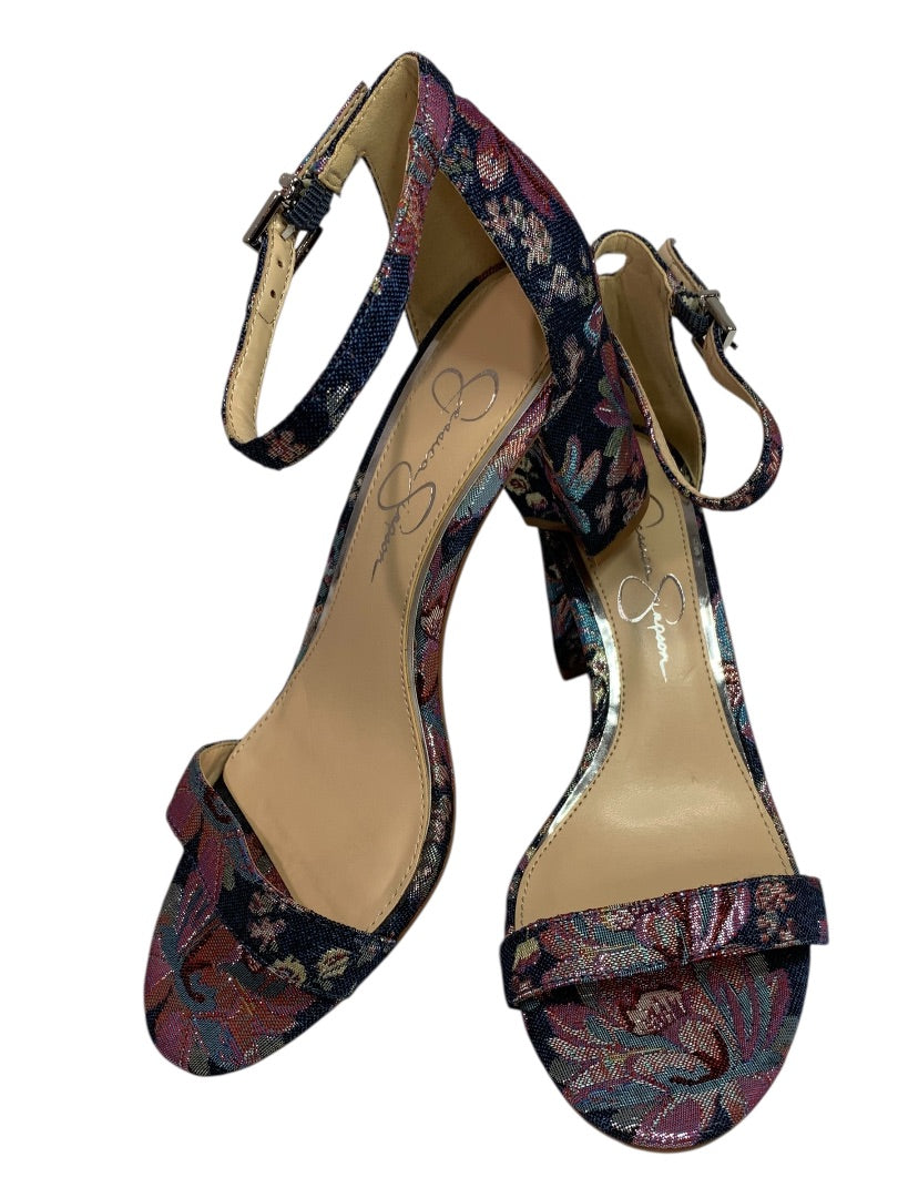 Size 6 Jessica Simpson Womens Monrae Tapestry Sandal 2.75" Heels