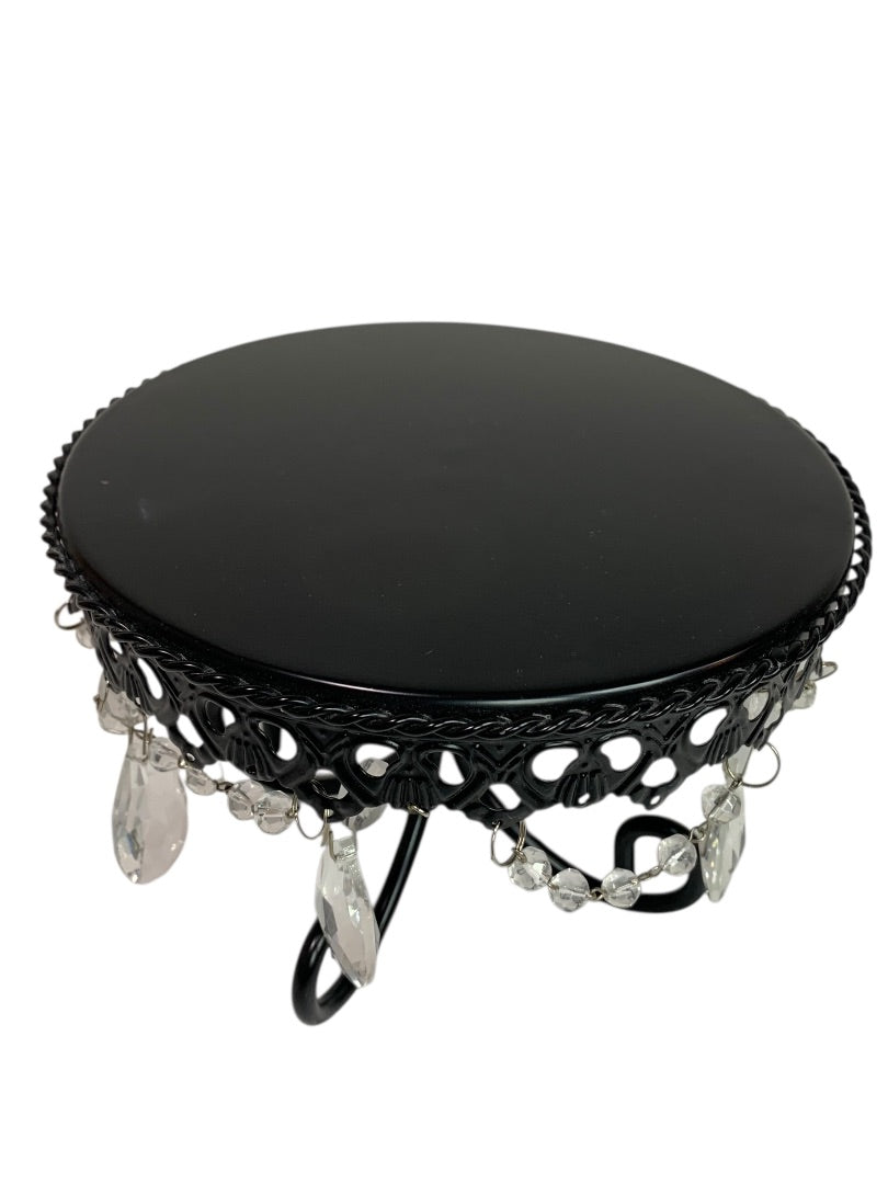 Cake Dessert Pedestal Small 7 Inch Diameter Black Metal Crystal 5"h