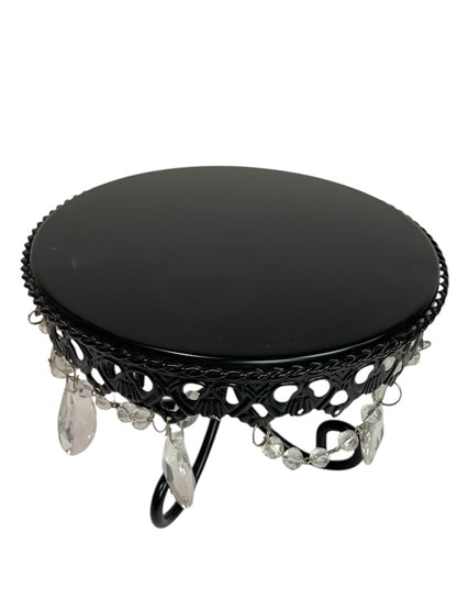 Cake Dessert Pedestal Small 7 Inch Diameter Black Metal Crystal 5"h