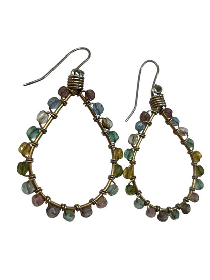 Wrapped Wire and Pastel Beaded Fishhook Earrings 2 Inch Drop
