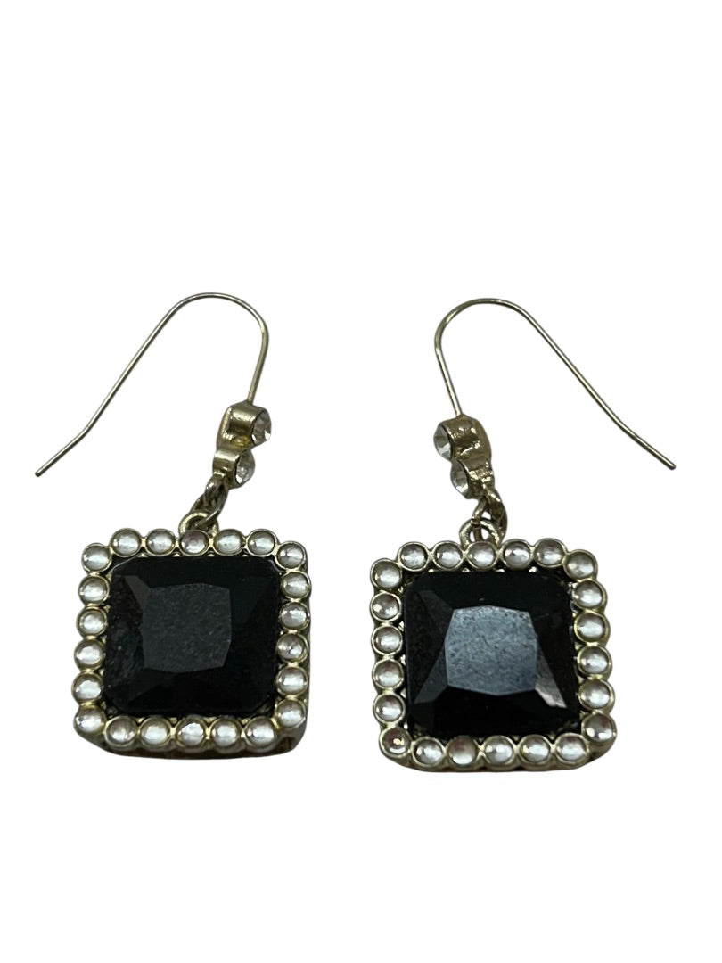 Lightweight Silvertone Black Acrylic Earrings 1.75 Inch Drop Dangle