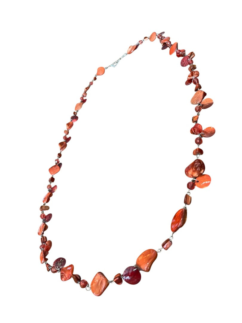 Lane Bryant Adjustable Orange Plastic Beaded Silvertone Necklace 45 Inch