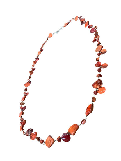 Lane Bryant Adjustable Orange Plastic Beaded Silvertone Necklace 45 Inch