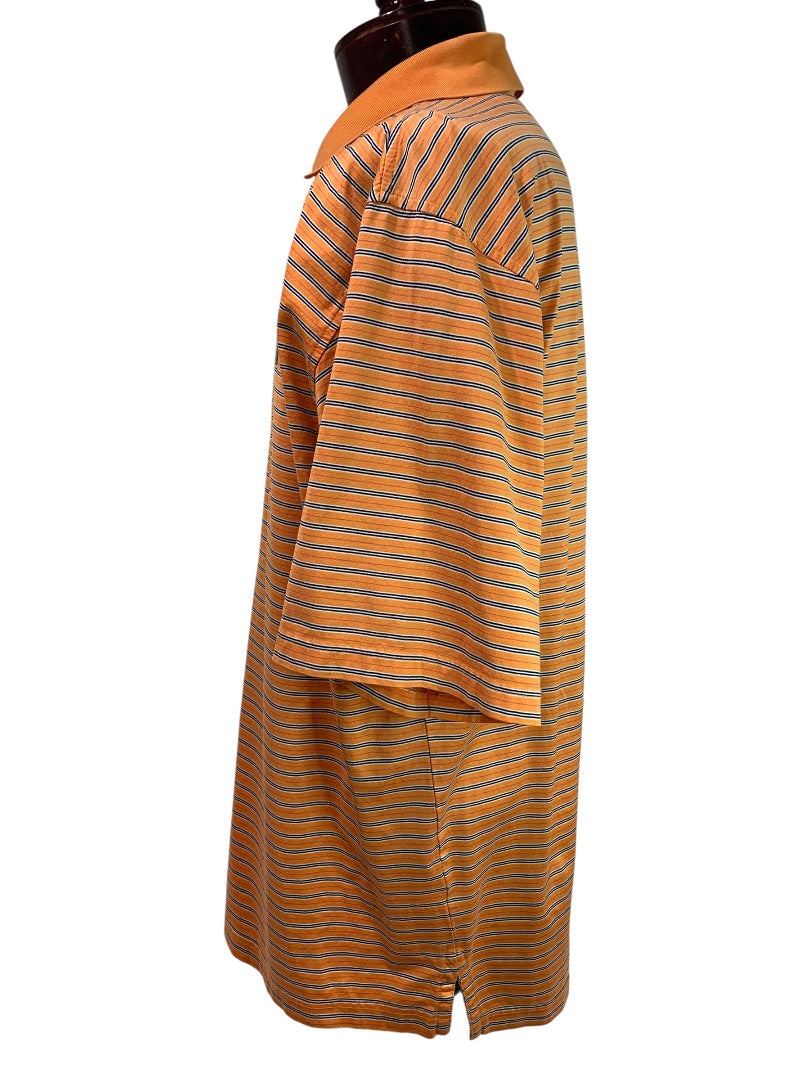 XL Fairway & Greene Mens Golf Polo Shirt Orange Striped Short Sleeve