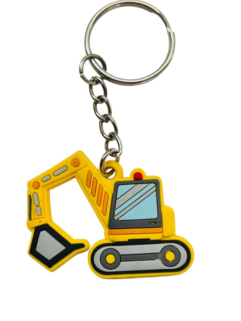 Backhoe Digger PVC Keychain Keyring 3.25" Yellow