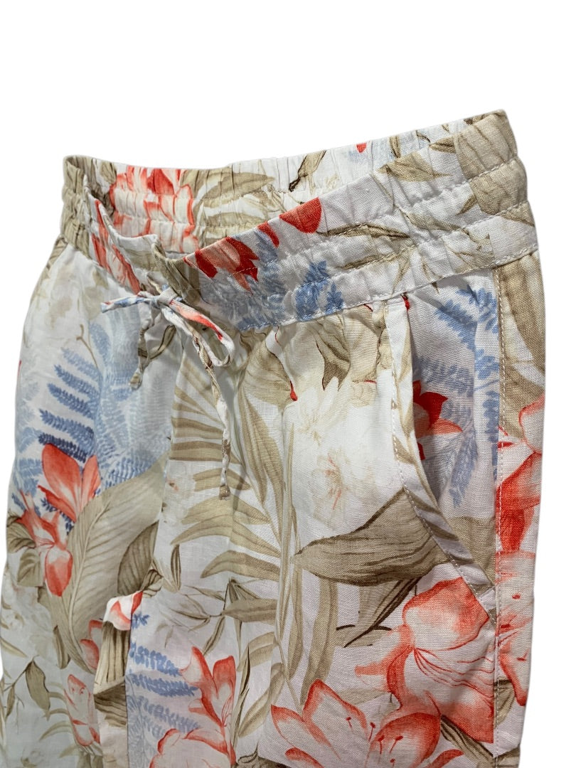 Small Tommy Bahama Womens Tropical Print Linen Pants Pull On
