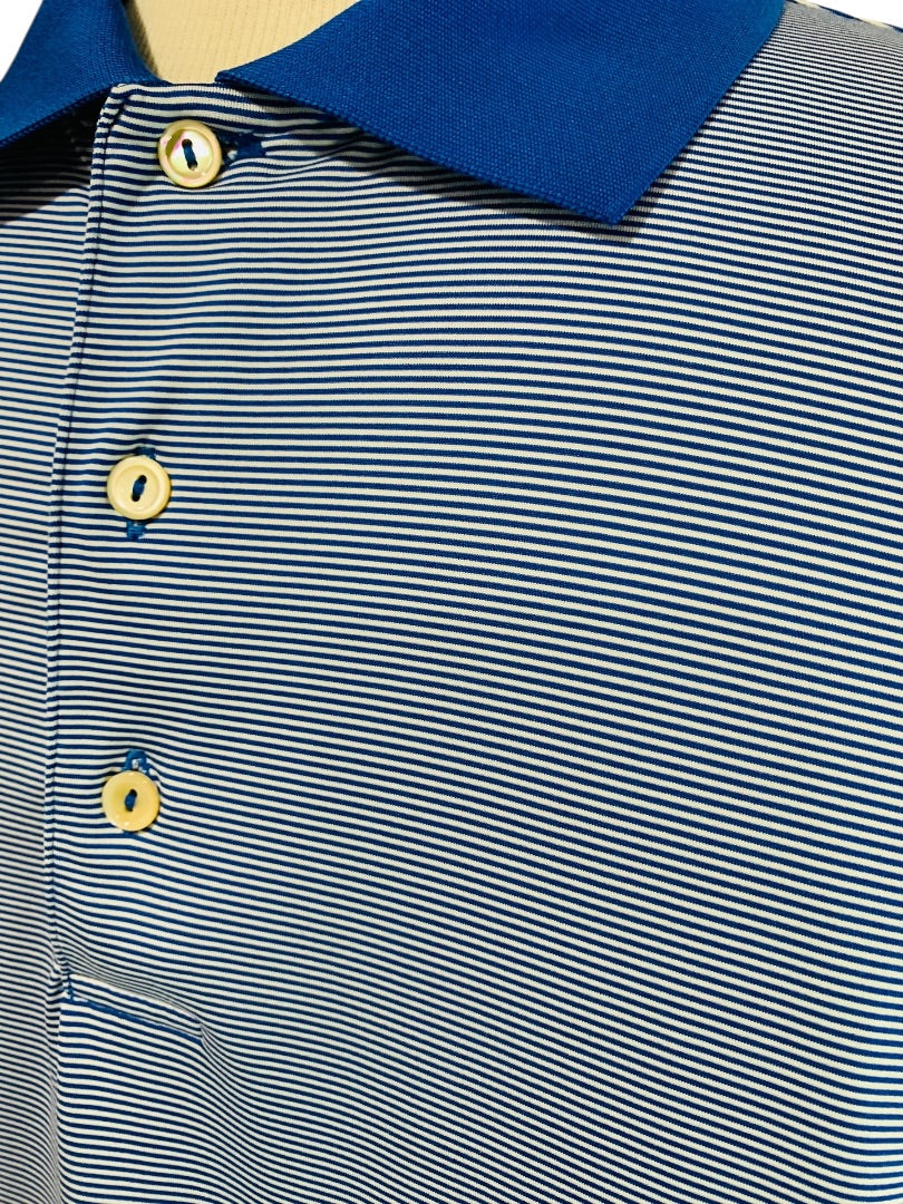 XL Peter Millar Mens Summer Comfort Blue White Stripe Golf Polo Shirt