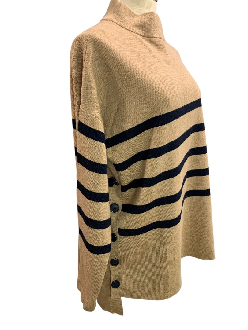 Size 42 Basler Womens Tunic Sweater Brown Black Stripe Mock Turtleneck