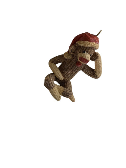 Sock Monkey Ornament 3 Inch Resin Textured Christmas Santa Hat