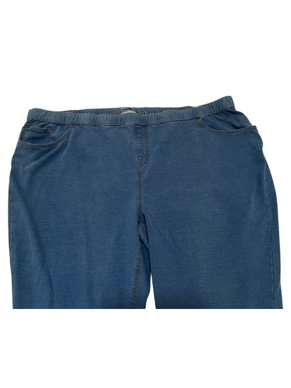 5X Catherines Pull On Elastic Waist Knit Jeans Pockets Blue New