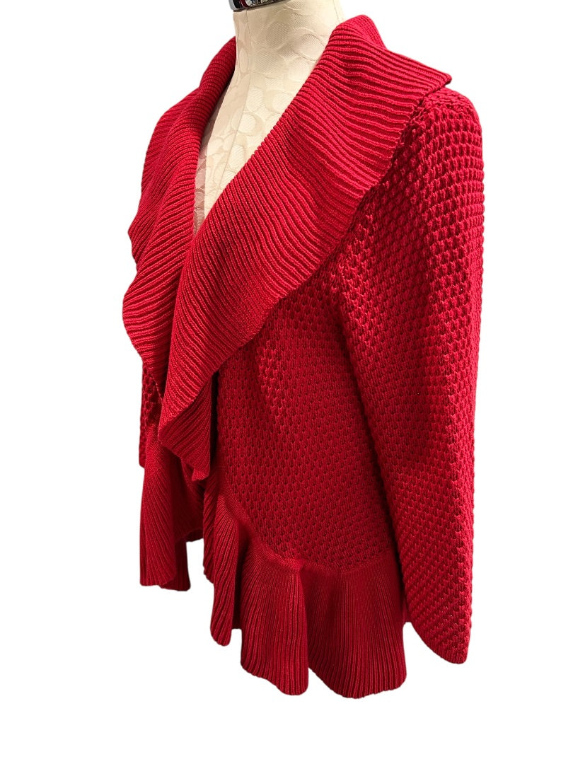 XL Ruby Rd. Womens Red Open Front Cardigan Soft Sweater