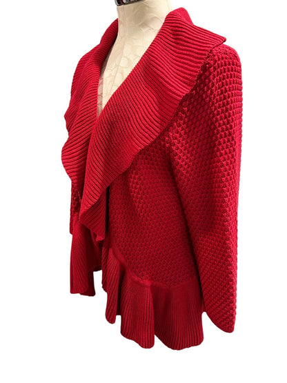 XL Ruby Rd. Womens Red Open Front Cardigan Soft Sweater